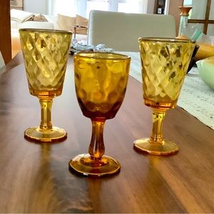 Vintage set of three amber glass stemware cordials